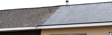 before and after demossing - cleaning slate roof